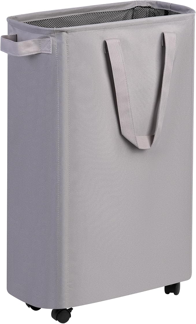 efluky Slim Laundry Hamper with Wheels, Rolling Laundry Basket for Clothes, Small Laundry Basket for Bedroom, Dorm and Laundry Room, 60L (12.7 Gallons) Grey