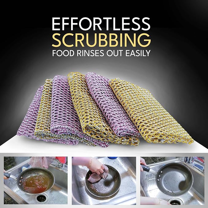 Non-Scratch Dish Scrubbers (24 Pcs) — Outlasts 7+ Sponges, Stays Odor-Free | Replace Smelly Kitchen Sponges | Non-Absorbent Mesh | Safe on Non-Stick, Cast Iron, Glass | Made in Korea Since 2012