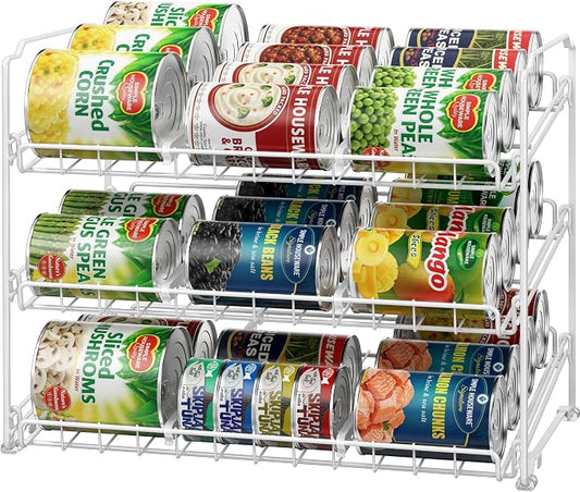Simple Houseware 3-Tier Stackable Can Organizer Rack Hold 36 Cans, White | Can Food Storage Dispenser for Pantry/Cabinet, Adjustable Dividers – 11.5" D x 17" W x 13.75" H
