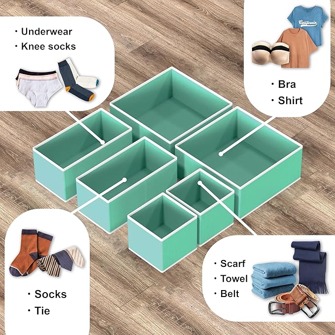 Simple Houseware Foldable Drawer Organizer Bin, Set of 12, Turquoise | Fabric Storage Bins for Clothes, Underwear, Bra, Panty, Socks, Onesies – Closet & Dresser Dividers for Home
