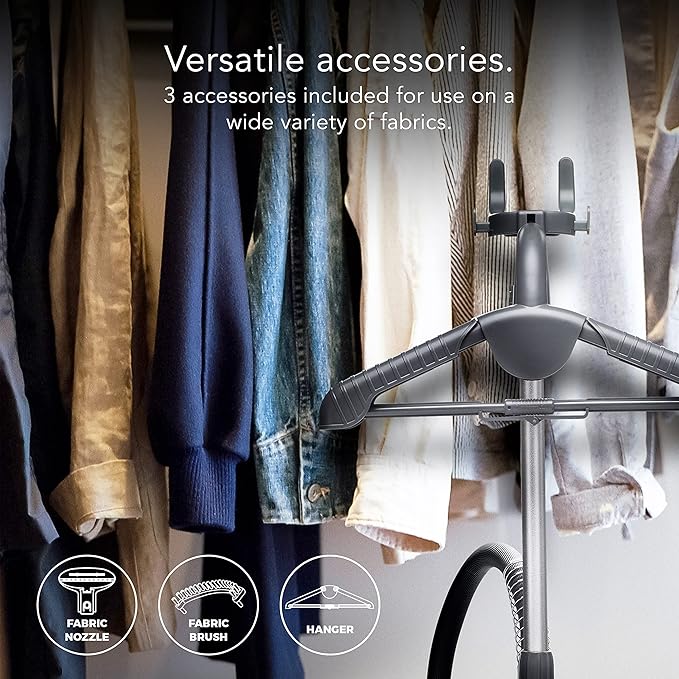 Steamfast SF-520 Full Size Fabric Steamer with Insulated Hose, Clothes Hanger, and Fabric Brush, Quick Heat-Up Time, 70-Ounce Water Tank, Chemical-Free Steam, Integrated Cord Wrap, White