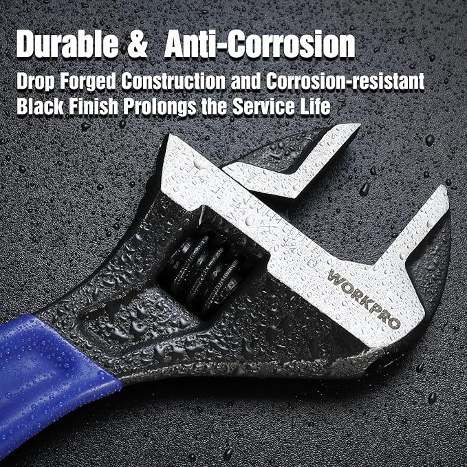 WORKPRO 10-Inch Adjustable Wrench, Cr-V Steel Wide Jaw Black Oxide Wrench | Metric & SAE Scales,Ideal for Home Repairs, Garage, Workshop and DIY Applications