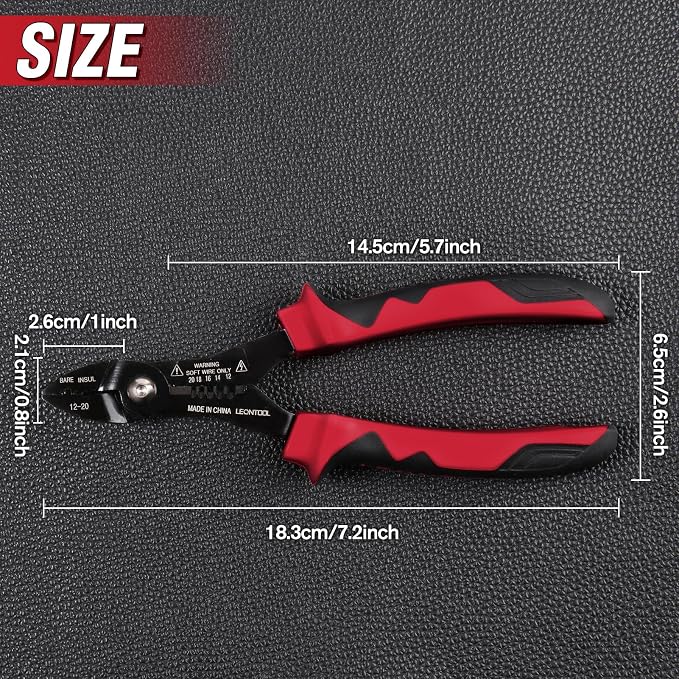 4-in-1 Multi Purpose Electricians Pliers, TPR Handle | 7" Compact Wire Stripper Cutter Crimper Gripper, Tapered Head, Cr-V Steel, for 12-20 AWG Insulated & Non-Insulated Wires