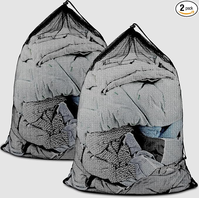 Large Mesh Laundry Bags: 2 Pack 24" x 36" Heavy Duty | Soft Breathable, Machine Washable, For College Dorm, Travel Family Use, Black