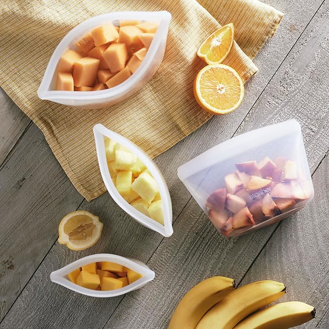 Stasher Silicone Reusable Food Storage Bags, 4-Pack, Reusable Freezer Bags, Microwave, Dishwasher, Oven Safe, Sous Vide, Premium Lunch Containers, Eco Friendly, Food-safe Silicone Snack Bag, Clear