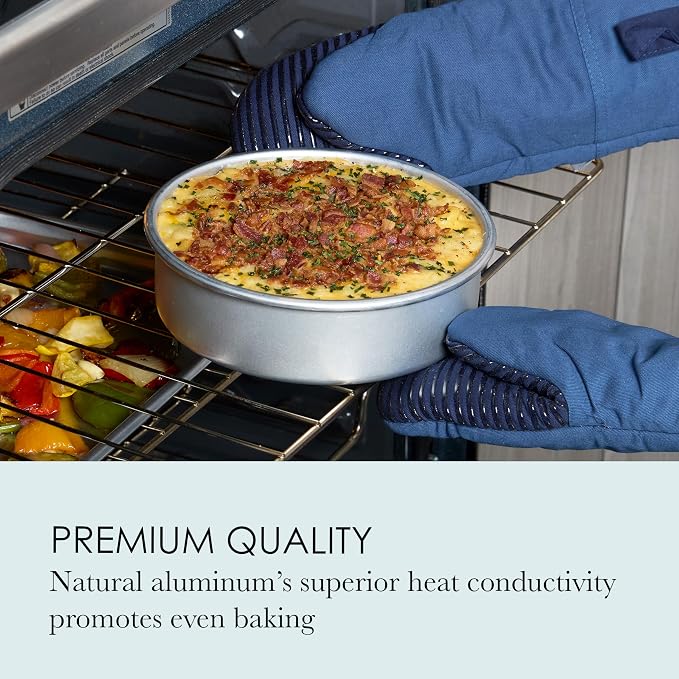Chicago Metallic 8 Inch Round Cake Pan, Heavy-Gauge Recycled Aluminum Baking Pan with Wire-Reinforced Rim for Even Baking, Layer Cakes, Cheesecakes, Casseroles and Quiches