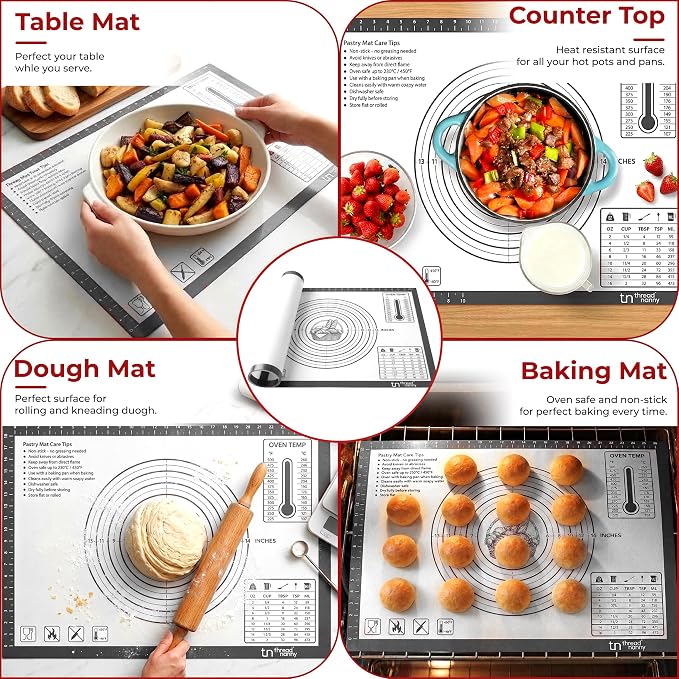 XL Silicone Pastry Mat for Baking, Extra Large 28x20 in, Non-Stick & Non-Slip Dough Mat for Rolling Out with Measurements, Bread, Pizza, Pie Crust, Cookies, Fondant,Oven Safe, Dishwasher Safe (Grey)