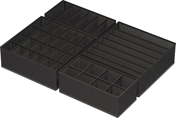 Simple Houseware 4-Pack Drawer Organizer Set for Underwear/Socks/Bra, Black | Closet Dividers for Underwear, Socks, Bras, Scarves, Ties - Foldable Non-Woven Storage Boxes