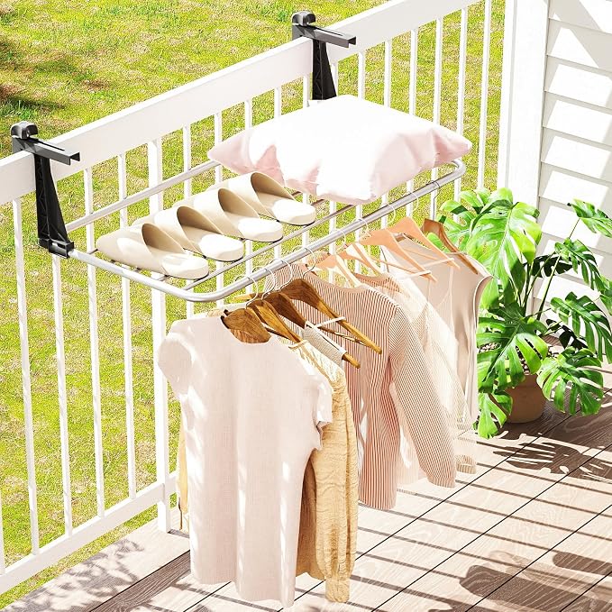 Giantex Portable Clothes Drying Rack, 31" Aluminum Hanging Laundry Rack with Adjustable and Foldable Brackets, Radiator Airer, Indoor Outdoor Towel Rack for Balcony Railings, Windowsill