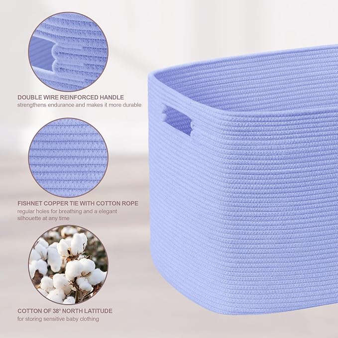 86L Large Woven Laundry Basket Hamper with Handles, Blue Purple | collapsible wicker hamper, storage for dirty clothes, toys, blankets, gifts, living room, bedroom, bathroom, 24"x16"x14"