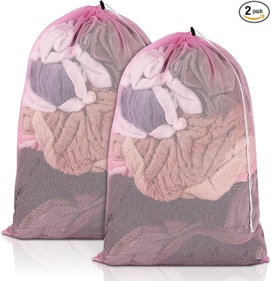 2 Pack Mesh Laundry Bags 23x34 Inch Drawstring Locking for Travel Home | Mesh bags with locking drawstring, Tear-resistant for blankets & towels, Lightweight foldable for travel/dorm