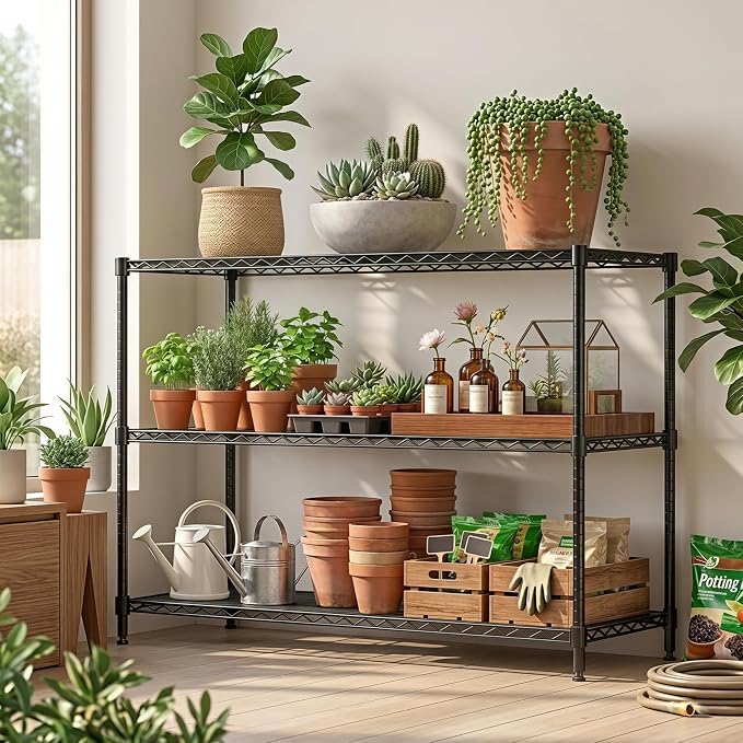 795LBS 3-Shelf Adjustable Storage Shelves 35.1" W x 14" D x 36" H Metal Shelving Unit Heavy Duty Wire Rack Small Organizer with Shelf Liners for Kitchen Pantry Bathroom Closet Garage Black