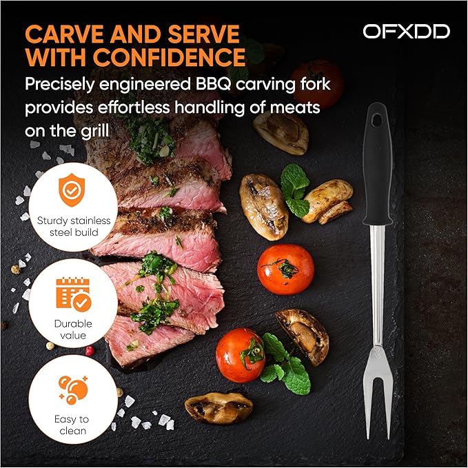 Large Stainless Steel Meat Turning Fork Cooking for Grilling - Long Handled Carving Forks for Bbq