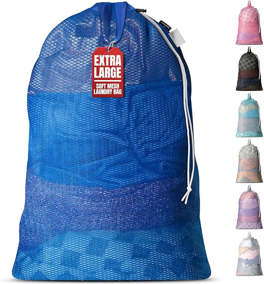 Handy Laundry Mesh XL Laundry Bag 24"x36" with Shoulder Strap, Blue | XL 24x36 Mesh Laundry Bag, Handles & Shoulder Strap, Breathable, Machine Washable, Dorm Travel Bedding, Blue