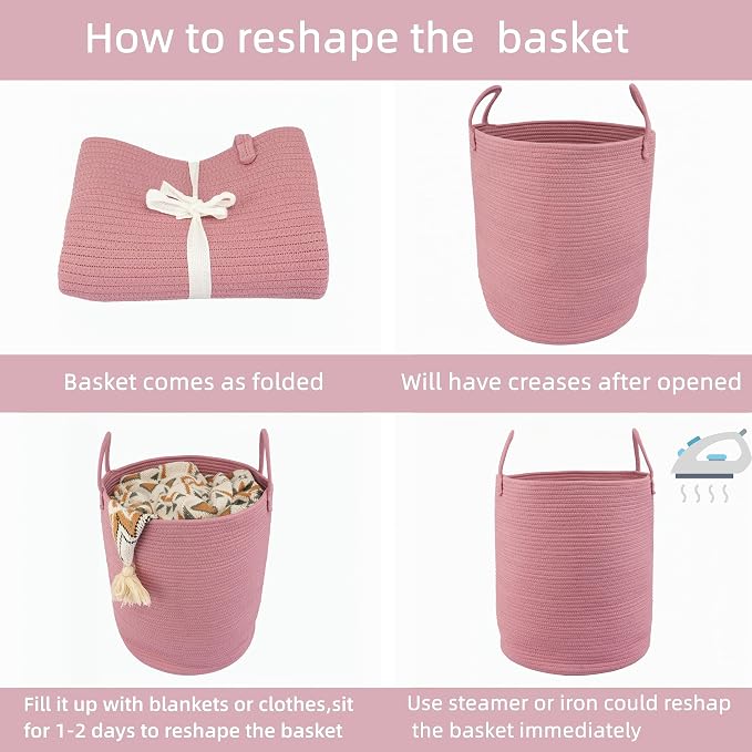 XUANGUO Cotton Rope Laundry Basket Hamper for Clothes, grape purple | Woven Storage Basket for Living Room Bedroom Boho Tall Rope Baskets for Blanket Toys Pillow Towels Baby Nursery Hamper Bin