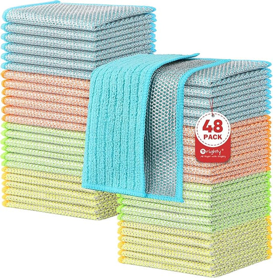 Orighty Multipurpose Wire Dishwashing Rag, 48 Pcs Upgraded Double-Layer Non-Scratch Wire Dish Cloths, Reusable Steel Scrubber Dishcloth Rags for Kitchen, Cookware, 7"x8", Multicolor