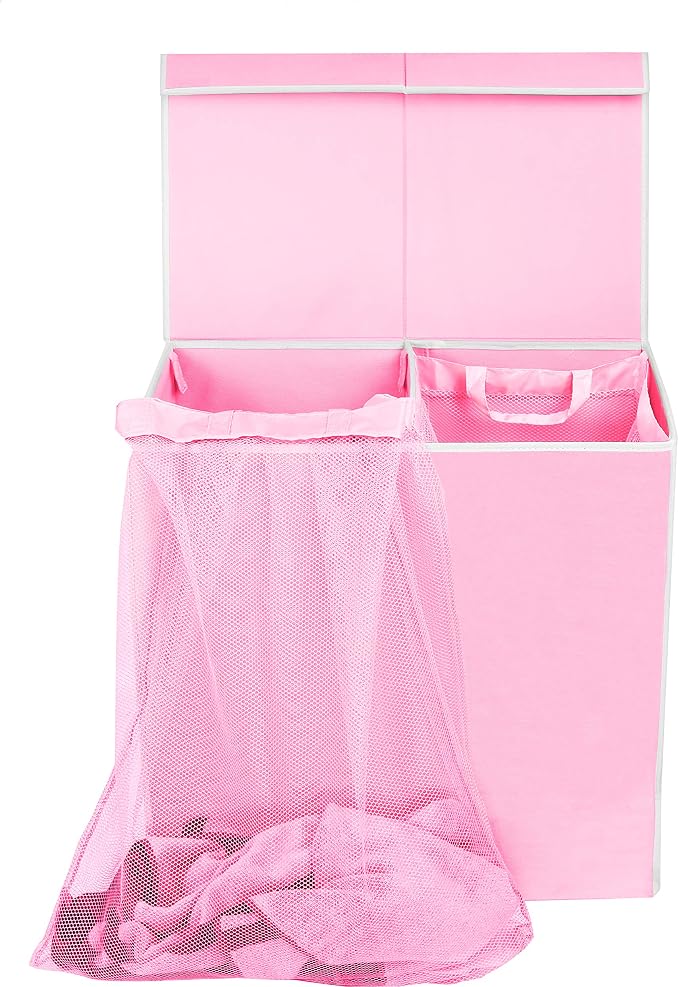 Simple Houseware Double Laundry Hamper with Lid & Removable Bags, Pink