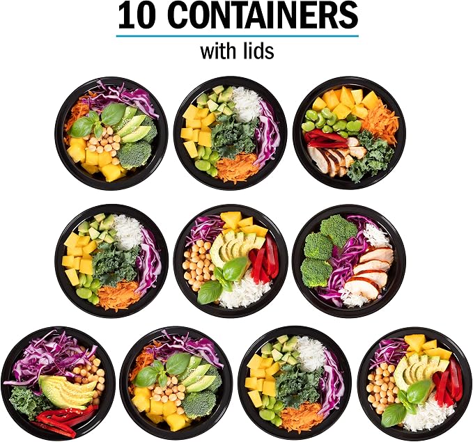 Igluu Meal Prep Containers Reusable (10 Pack) – Round Food Containers with Lids – Stackable, Microwave, Freezer & Dishwasher Safe – 28oz – 1 Compartment – BPA-Free | Round Food Containers with Lids – Stackable, Microwave, Freezer & Dishwasher Safe – BP...