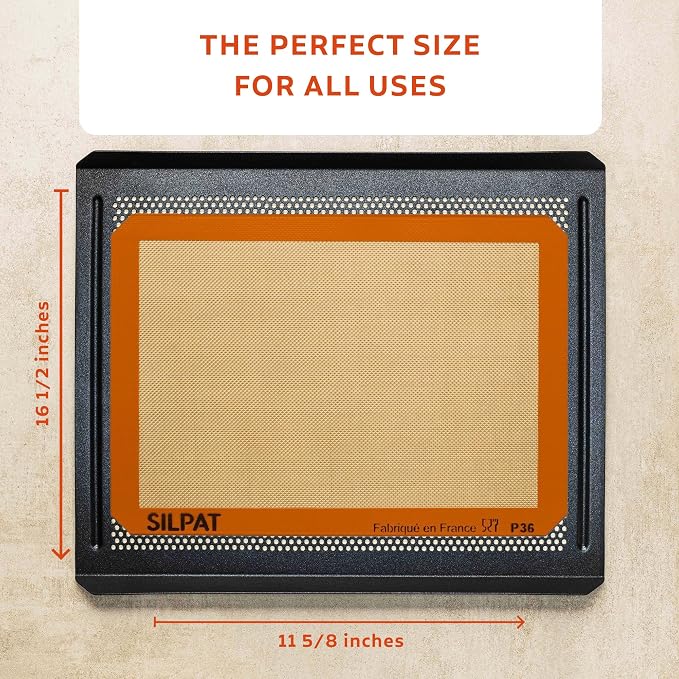 Silpat Premium Non-Stick Silicone Baking Mat, Half Sheet Size, 11-5/8 x 16-1/2, Orange