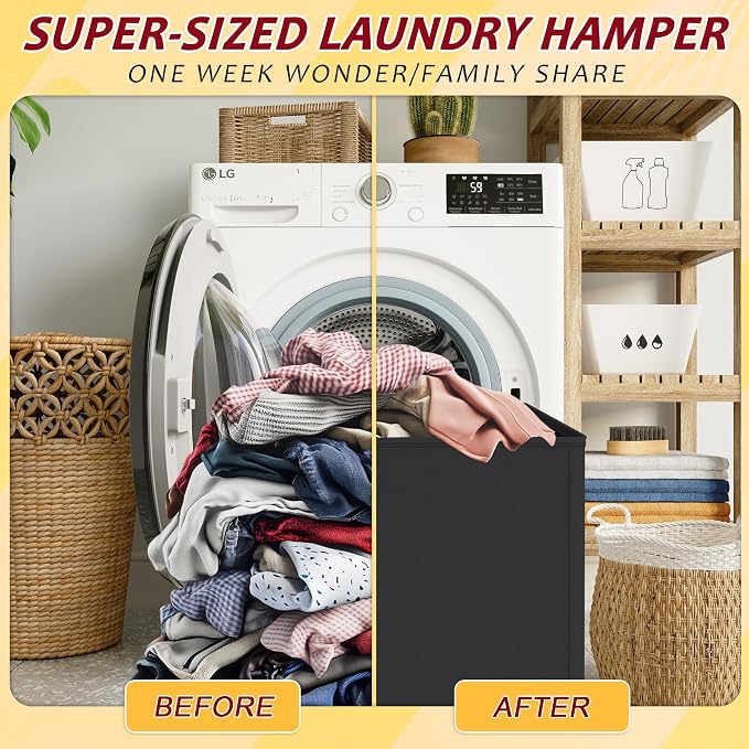 150L Laundry Hamper 2 Section, Large Laundry Hamper with Lid, Dirty Clothes Hamper with 2 Removable Inner Bags, Collapsible Laundry Basket Organizer for for Clothes Toys Towels, Hamper 2 Compartment