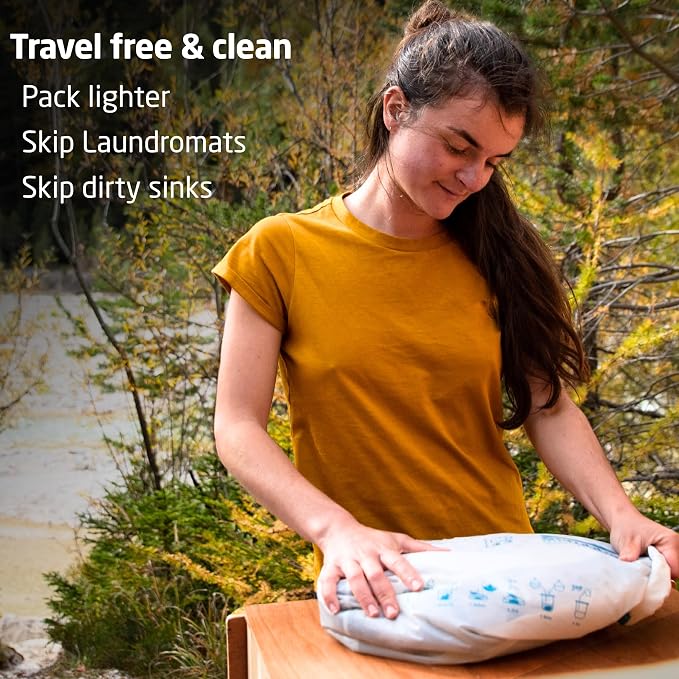 Scrubba Wash Bag Untouched Patented Washboard-in-a-Bag™ 5 oz Travel Washer | Pack Light, Wash Anywhere Fast, Inner Washboard, Machine-Quality Wash, Non-Electric, Recycled Polyester, Sustainable Travel