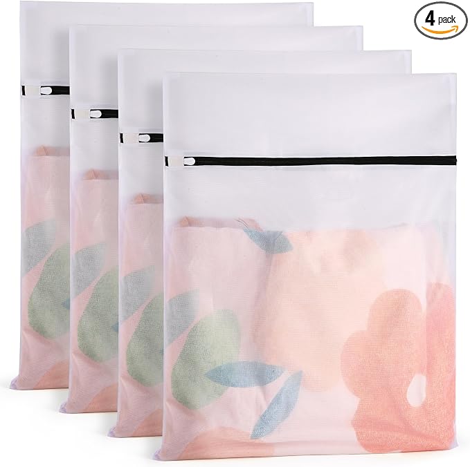 4 Pcs Mesh Laundry Bags Set for Delicates with AUTO-Lock Zipper, Lingerie Bags for Washing Delicates, Laundry Bags Mesh Wash Bags, Delicates Laundry Bag for Jeans,Blouse,Stocking,Bra(XL, 24" x 20")