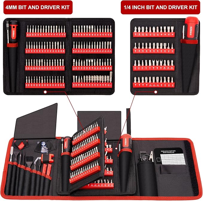 STREBITO 191-Piece Multi-Bit Screwdriver, Precision Screwdriver Set(Red) | 1/4'' Nut Driver Home Improvement Tool Electronic Repair Kit for Computer, Phone, Laptop, PC, Cell Phone, PS4, Xbox, Nintendo