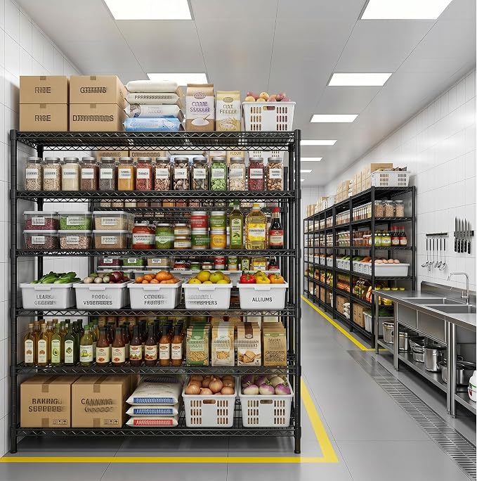 REIBII Storage Shelves, 3840LBS Heavy Duty&Adjustable Height for Basement | 55.5" W Shelf Space Saving, 6 Tier Freestanding, Powder Coated, Anti-Tipping Device, Moisture Resistant, 3-Set for Garage