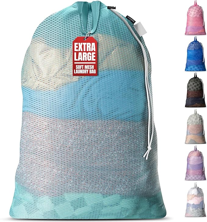 Handy Laundry Mesh XL Laundry Bag 24"x36" with Shoulder Strap, Teal | XL 24x36 Mesh Laundry Bag, Handles & Shoulder Strap, Breathable, Machine Washable, Dorm Travel Bedding, Teal