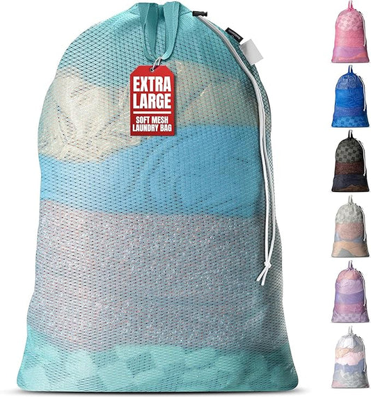 Handy Laundry Mesh XL Laundry Bag 24"x36" with Shoulder Strap, Teal | XL 24x36 Mesh Laundry Bag, Handles & Shoulder Strap, Breathable, Machine Washable, Dorm Travel Bedding, Teal