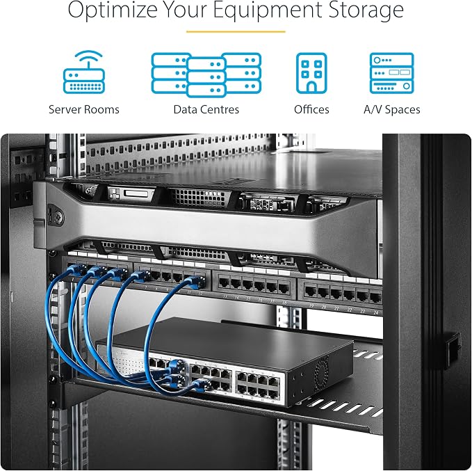 StarTech.com 1U Server Rack Shelf - Universal Vented Rack Mount Cantilever Tray for 19" Network Equipment Rack & Cabinet - Heavy Duty Steel - Weight Capacity 44lb/20kg - 7" Deep Shelf (CABSHELF1U7V)