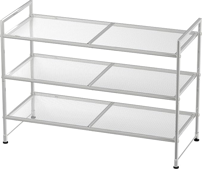 Simple Houseware 3-Tier Stackable Mesh Shoe Rack, Silver | 9 Pairs of Shoes Storage Organizer for Closet, Entryway, Garage & Corridor