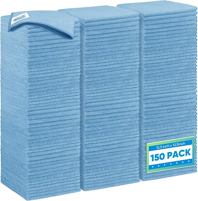 HOMEXCEL Blue Microfiber Cleaning Cloth 150 Pack, 12.5 x 12.5 inch Microfiber Towels for Cars, Ultra Absorbent Car Washing Cloth Cleaning Rags for Car Kitchen Window