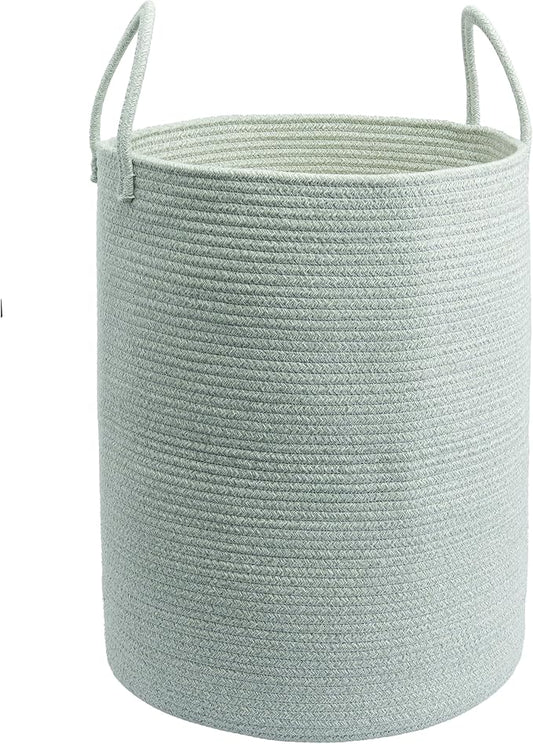 XUANGUO Cotton Rope Laundry Basket Hamper for Clothes,Large green | Woven Storage Basket for Living Room Bedroom Boho Tall Rope Baskets for Blanket Toys Pillow Towels Baby Nursery Hamper Bin