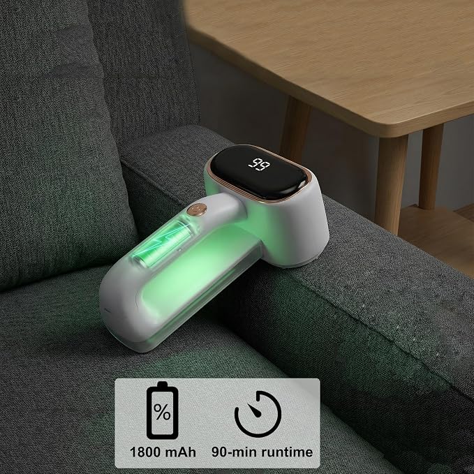 Fabric Shaver, Dual Head Lint Remover, LCD & 6-Blade, Rechargeable, White | rechargeable sweater defuzzer for clothes couch furniture upholstery pet hair pilling remover portable