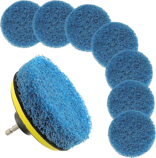 4 Inch Drill Brush Scrub Pads Cleaning Kit, 5X Faster Cleaning, Reusable Double Sided Scrub Pad for Bathroom Shower Tub Tile Grout Kitchen Toilet Hard Surfaces, 9 Pack(Blue)