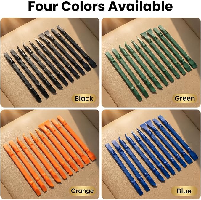 10Pcs Plastic Scraper Tools with Storage Case, Car Detailing Tools Kit, Multi-Purpose Cleaning Sticks for Tight Gaps, Removing Stickers, Labels, Grease & Dirt, Green