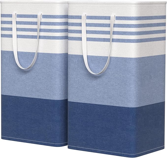 WOWBOX 2 Pack Laundry Baskets, Laundry Hampers, Freestanding Dirty Clothes Hampers with Reinforced Handles & Cross Stitch & Waterproof Coating, for Laundry Bedroom Bathroom Dorm,88L Blue