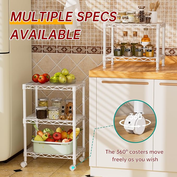 Golpart 3Tier Adjustable Storage Shelves Metal Wire Shelving Standing Shelf | Utility Heavy Duty Unit Rack Closet Organize for Home Kitchen Laundry Room Organization Pantry 11.6"Dx17.6"Wx30"H White