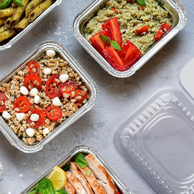 Nicole Home Collection Aluminum Pans with Lids - 50 Count - 1LB Oblong Pans (5"x4")- To Go Containers with Lids - Disposable Tin Foil Pans - Perfect for Catering, Meal Prep, Baking, Freezer Safe
