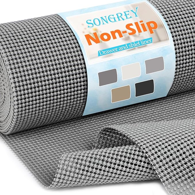 Songrey Non-Slip Shelf Cabinet and Drawer Liner, 23.6IN x 20FT, Dark Gray | No Adhesive Residue, Strong Grip, Thick PVC Mat, for Kitchen Shelves, Bathroom Drawers, Home Essentials, Snip to Fit