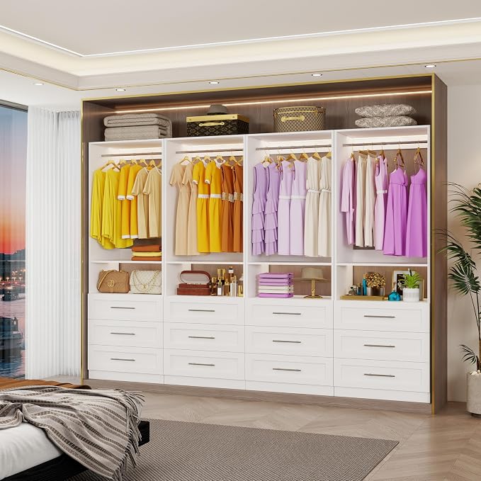 Closet System with 3 Drawers, 2FT-5FT Closet Organizer System with Shelf, Freestanding Walk-in Modular Closet System, Small Wood Closet Drawer System, White, Single Unit