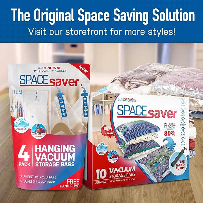 Spacesaver Jumbo Vacuum Storage Bags for Comforters, Blankets & Clothes – Vacuum Sealed Compression Bag with Hand Pump – Space Saver Storage Bag for Bedding, Moving, Travel & Organization (5 Pack)