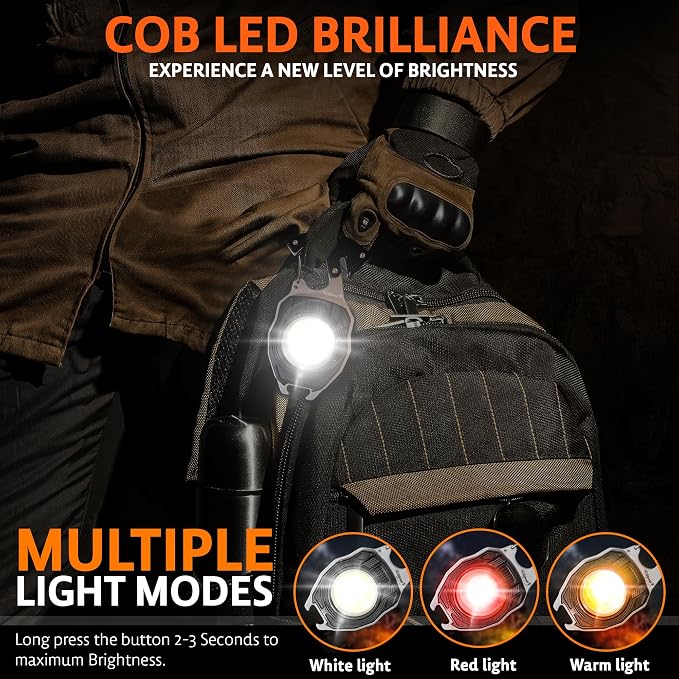 Father’s Day Gift for Dad – LED Flashlight Multitool Keychain with Magnet, EDC Emergency Tool, Carabiner, Bottle Opener, Screwdriver, Camping & Survival Gear for Men
