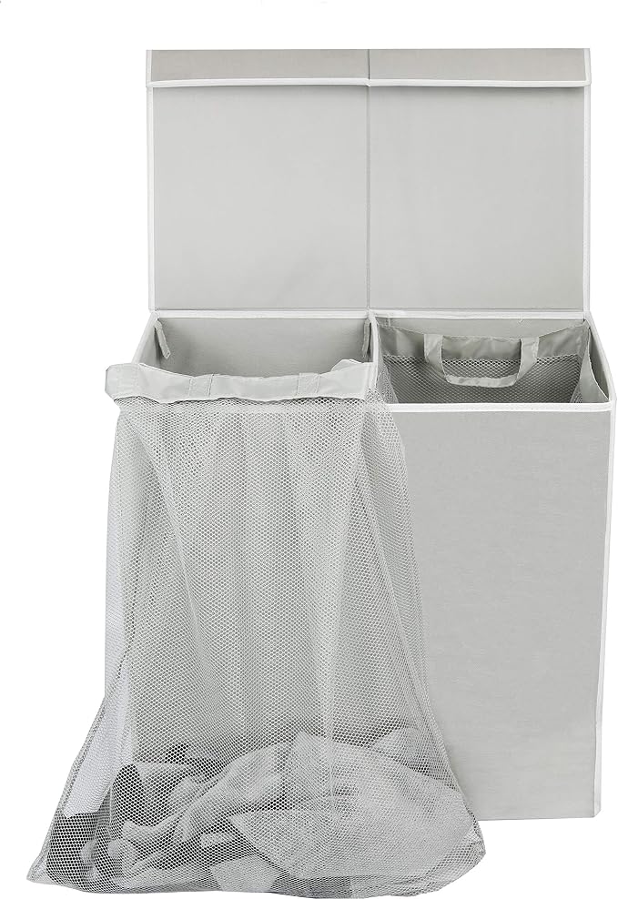 Simple Houseware Double Laundry Hamper with Lid & Removable Bags, Grey