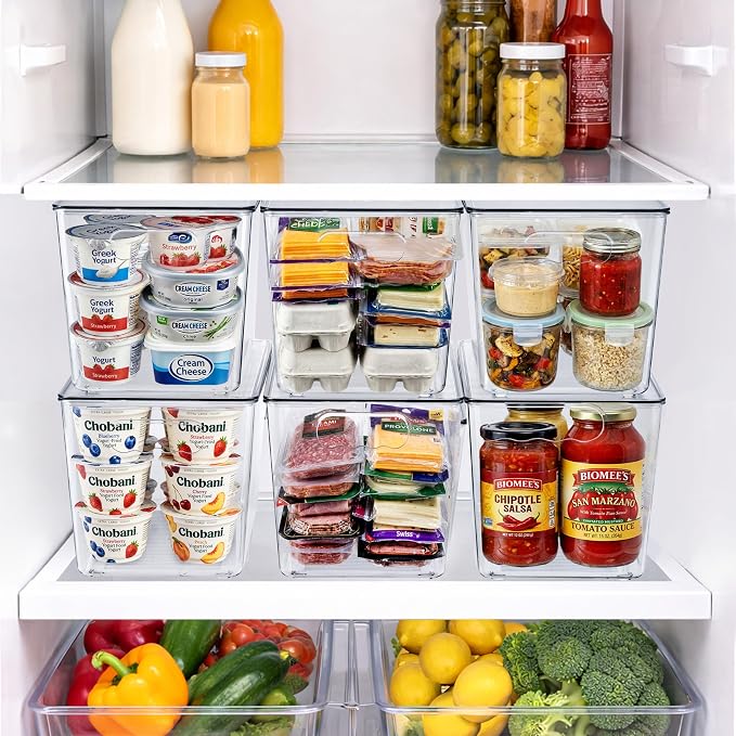 Clear Storage Bins with Lids, 8 Pack X-Large Stackable Clear Bins, Clear Storage Containers with Lids, Plastic Organizer Boxes for Pantry Storage, Kitchen Cabinets, Closet Organization, Bathroom