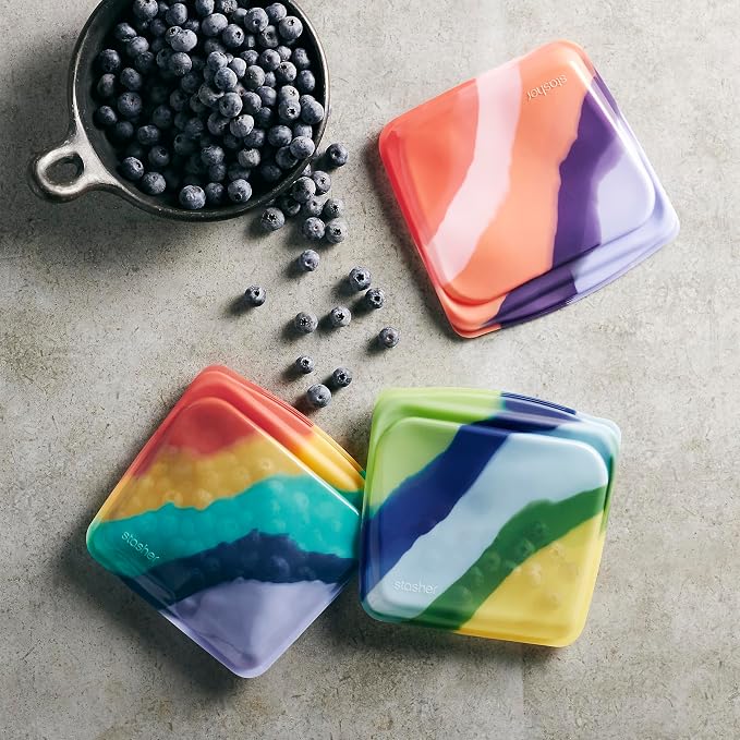 Stasher Silicone Reusable Food Storage Bags, 3-Pack, Reusable Freezer Bags, Microwave, Dishwasher, Oven Safe, Sous Vide, Premium Lunch Containers, Eco Friendly, Food-safe Silicone Snack Bag, Artivism