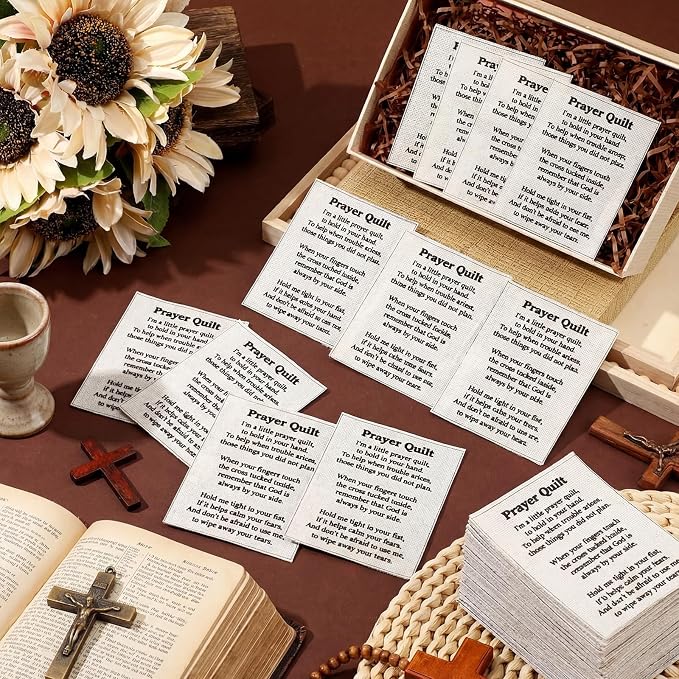 Gilprop 50 Pcs 6 x 4 Inch Prayer Quilt Panels, Pre-Cut Christian Fabric Squares with Inspirational Prayer Verses for Christian Crafts and Gifts, Church Ministry, Care Packages