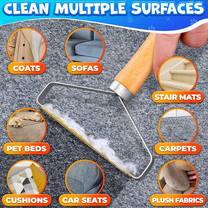 Pet Hair Removers 2 Pack Reusable Metal Lint Remover Tool – Durable Pet Hair Remover Tool with Wooden Handle | Portable Fabric Shaver Fuzz Cleaner for Clothes, Carpet & Furniture, Couch | Portable Fabric Shaver Lifts Fuzz from Clothes, Carpet, Furnitur...