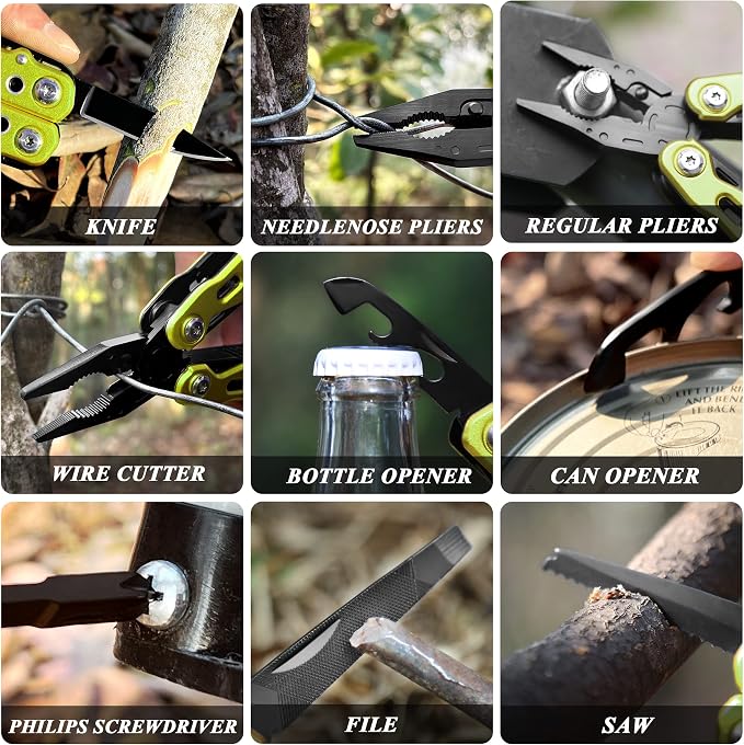 14 in 1 Multitool - Knife, Pliers, Screwdrivers, Saw, Bottle Opener - Perfect for Camping, Survival, Hiking, Repairs